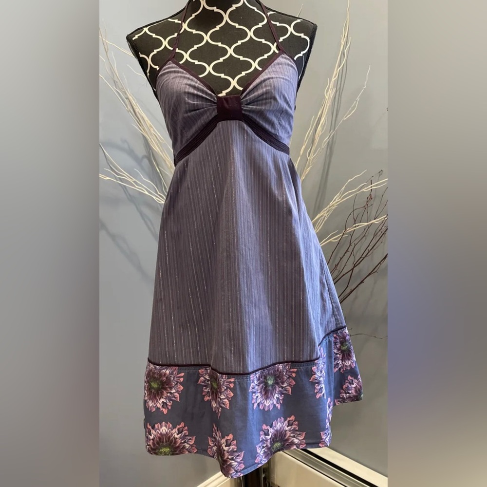 Woman DKNY Jeans Gray & Blue Floral Print Spaghetti Strap Slip Dress Size M